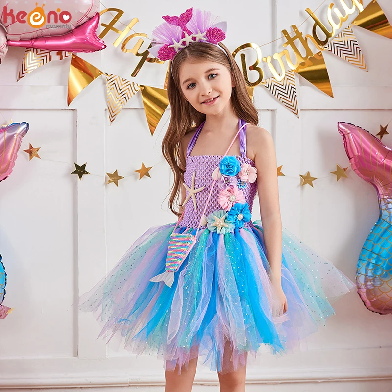 Vestido Tutu Extravagante de Sereia, Headband Fantasia, Kids