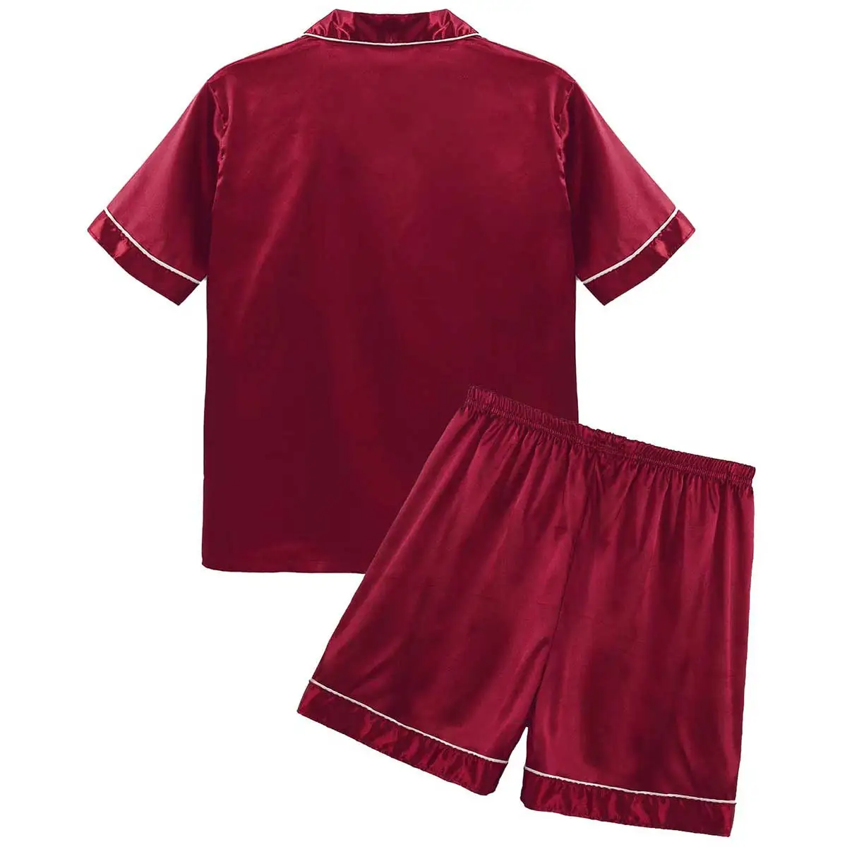 New Summer Men Silky Satin Pajamas Set Sleepwear Loungewear Home Short Sleeves Button Down Shirts Tops with Elastic Waist Shorts