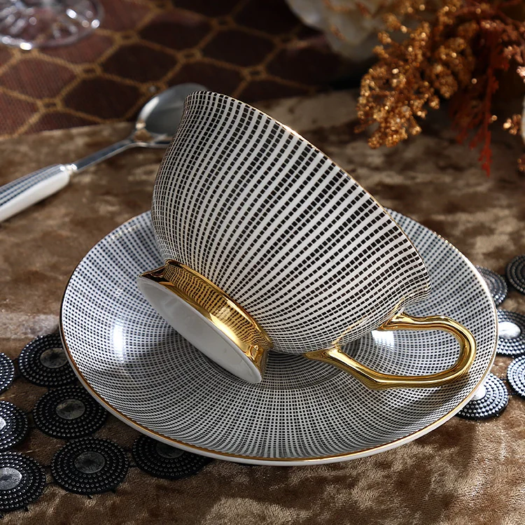 Костяного фарфора чайная чашка ложка для блюдца набор 200 мл элегантная серая кофейная чашка Золотой фарфор керамический чайный набор чайная чашка кафе кофейная чашка