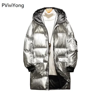

PViviYong 2019 high quality Winter jacket men clothes fashion coated fabrics waterproof long coat men's jacket parka 948