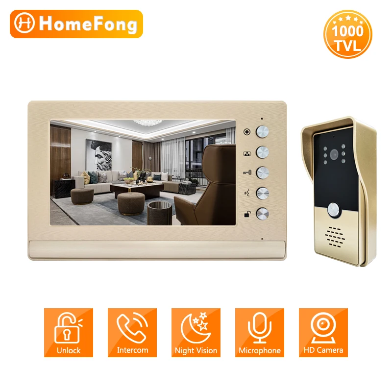 HomeFong Wired Door Intercom Entry System 7-Inch Screen Monitor 1000 TVL Doorbell Call Panel Camera Video Door Phone for Home aiphone video intercom Door Intercom Systems