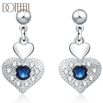 

DOTEFFIL 925 Sterling Silver Heart Blue Zircon Drop Earring For Women Wedding Engagement Party Fashion Charm Jewelry
