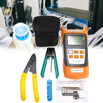 

Fiber Optic FTTH Tool Kit With FC-6S Fiber Cleaver Visual Fault Locator Machine Wire Stripper Alcohol Bottle Container