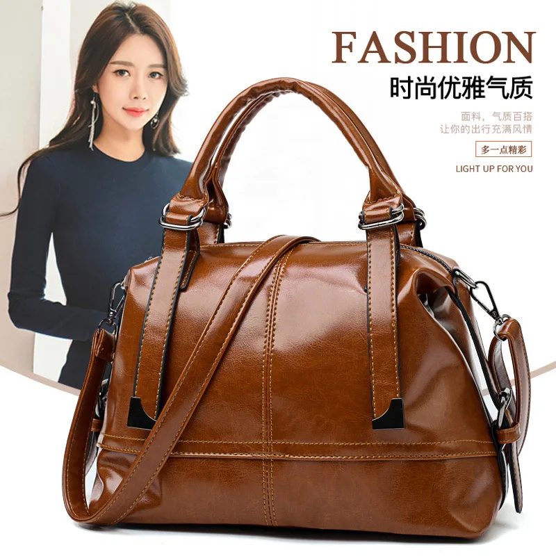

2018 New Style Fashion Versatile Fashion Oil Wax Leather BOSTON WOMEN'S Bag Hand Crossbody Bag Simple WOMEN'S Bag