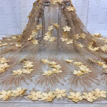 

African 3D Flower Lace Fabric 2019 beads High Quality Lace Aso Ebi Mesh Fabric Embroidered Sequins Nigerian Swiss Lace Fabric
