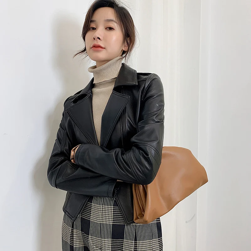 

100% Natural Sheepskin Coat Female 2019 Spring Autumn Genuine Leather Jacket Motorcycle Real Leather Jackets for Women YQ402