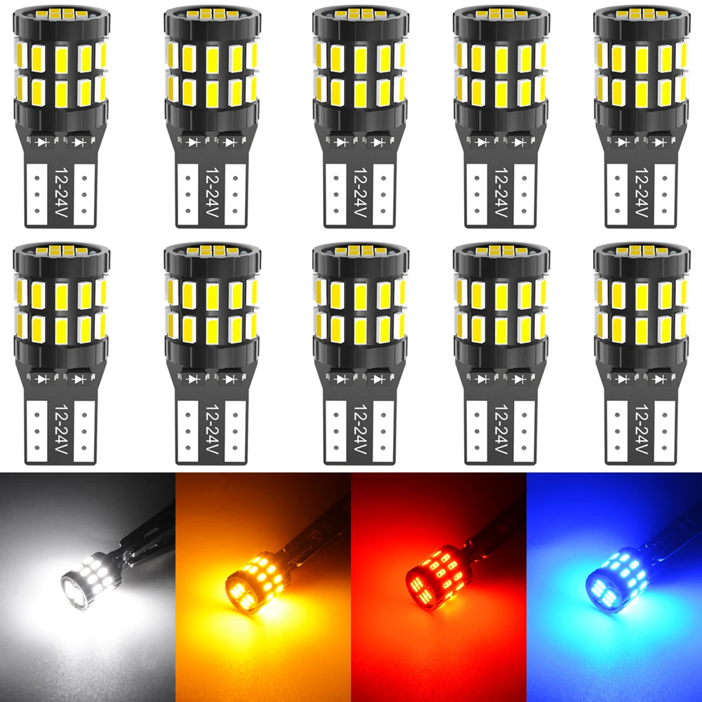 Bombillas T10 para BMW, Audi, W5W, luces de lectura Interior para aparcamiento, blanco, azul, rojo, amarillo, sin Error, 10 unidades|Lámpara de señalización| - AliExpress