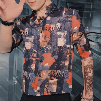 

Summer Short Sleeve Slim Fit Casual Business Work Shirts Dress Men Clothes Print Men Shirt Korean Tuxedo Shirt Camisa Masculina