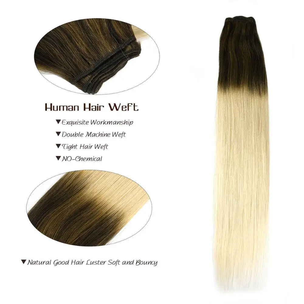 Neitsi Straight Double Drawn Remy Human Hair Weave Extensions 22" 55cm 100g/pc Natural Hair Weft Bundles Balayage Colored