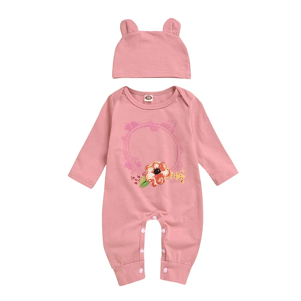 Toddler Baby Long Sleeve Letter Printed Romper Jumpsuit+Hat Clothes Outfit Fashion Unisex O-neck Winter fashion Romper#guahao