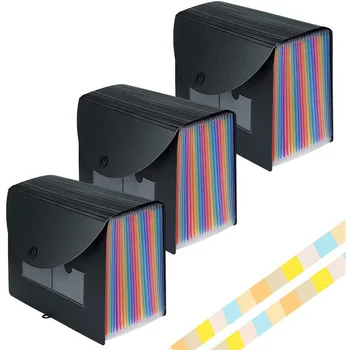 

Expanding File Folder with Cover Accordion File Organizer A4 Letter Size File Box, Document Receipt Organizer 3 Pack