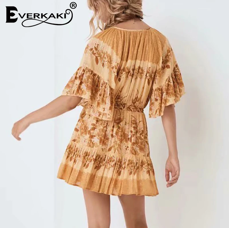 Everkaki Boho Короткое женское платье с поясом и цветочным принтом летние платья