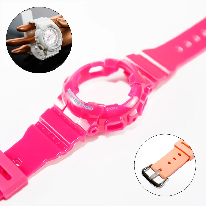 Bright rose red Натуральный камень смола подходит для объектива с оптическими зумом Casio Часы baby-g BA-111 BA-110 BA-112 BA-120 BA-125 часы аксессуары леди ремешок для наручных часов - Цвет ремешка: Bright rose red
