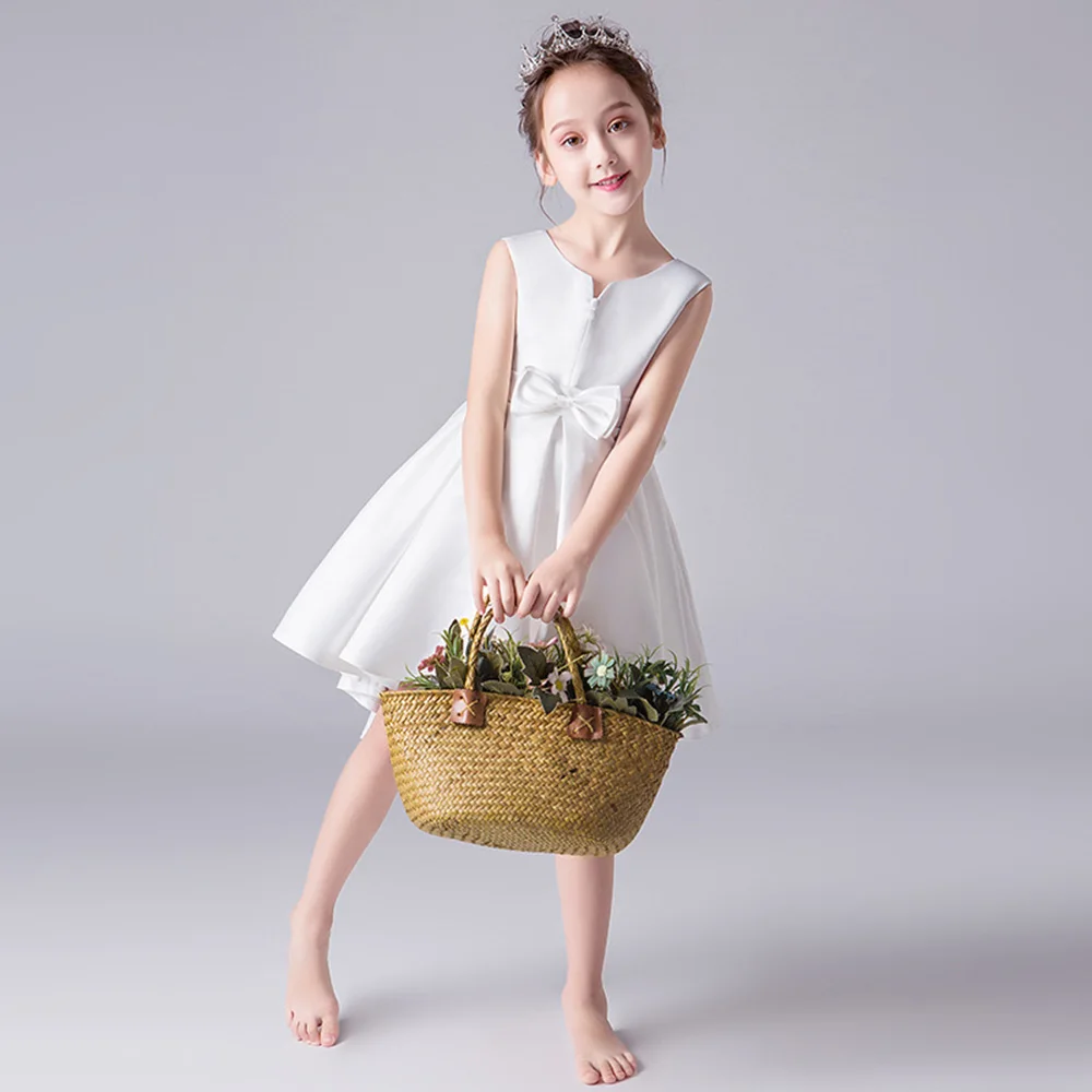 Ivory Aline Платья с цветочным узором для девочек, детский атласный короткий праздничный наряд для дня рождения, розовое платье для свадебного торжества - Цвет: Ivory Aline