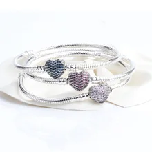 925 пробы серебряный браслет Moments Pave Heart застежка с кристаллами браслет подходит из бисера Шарм Diy ювелирные изделия