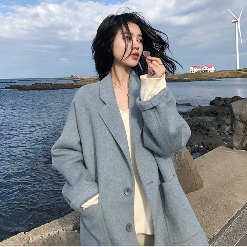 

LANMREM 2020 Off-season Woolen Coat Winter New Double-sided Cashmere Single-breasted Solid Color Coat Thicker Women PA569