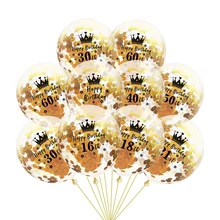 

10pcs Gold Confetti Latex Balloons Crown Number Birthday Balloon Happy 18 21th Birthday Party Decorations Adult Globos Supplies