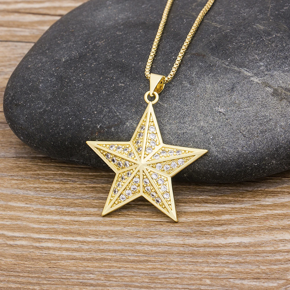 Bohemian Crystal Rhinestone Necklace For Women Vintage Star Charm Pendant Necklace Geometric Statement Jewelry Collier Collares