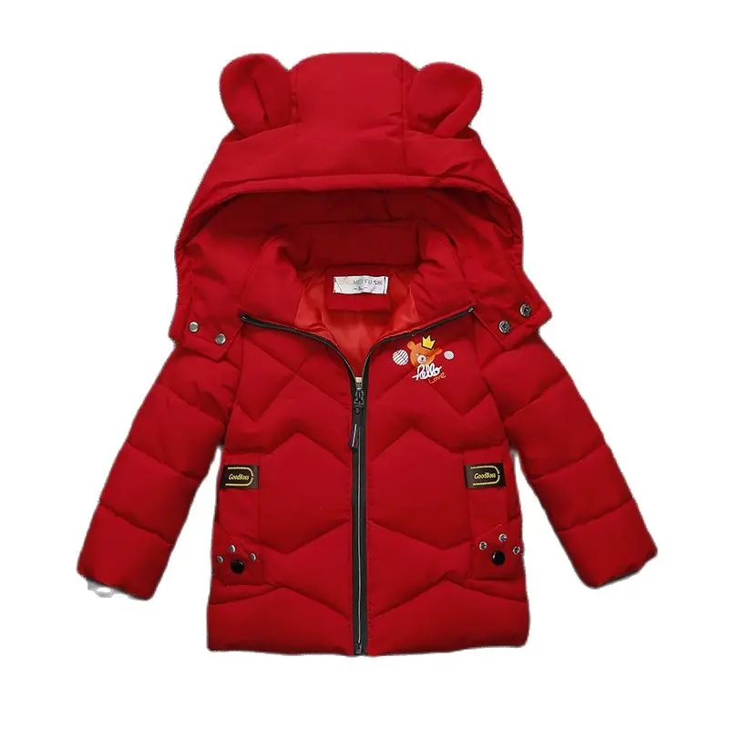 New children's coat jacket winter boy girl wave pattern cute cartoon ear warm silk cotton baby hooded cotton jacket tide