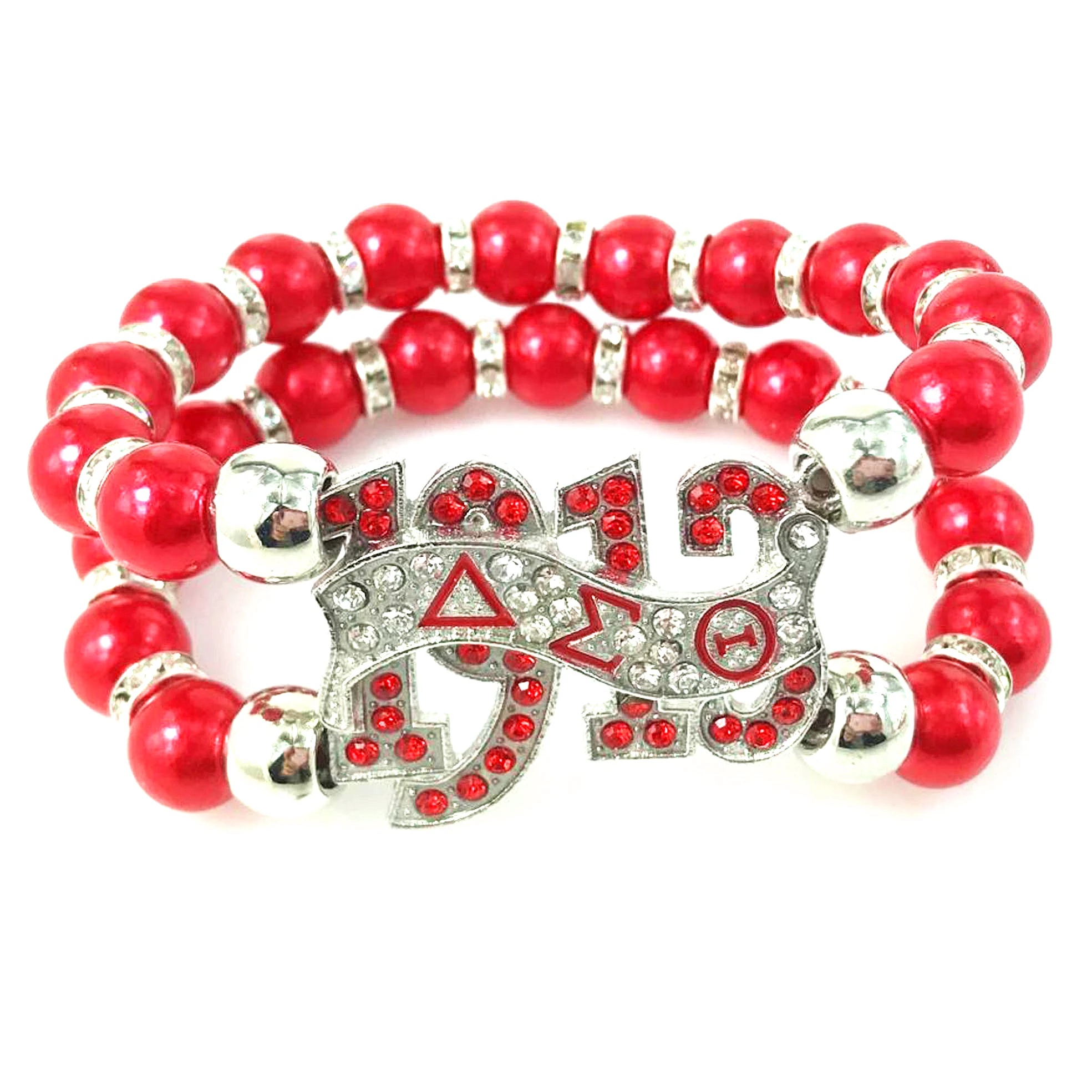 

1913 Delta Sigma Theta Sorority DST Greek Red Double Pearl Bracelet DIY charm Elastic Bracelet Jewelry