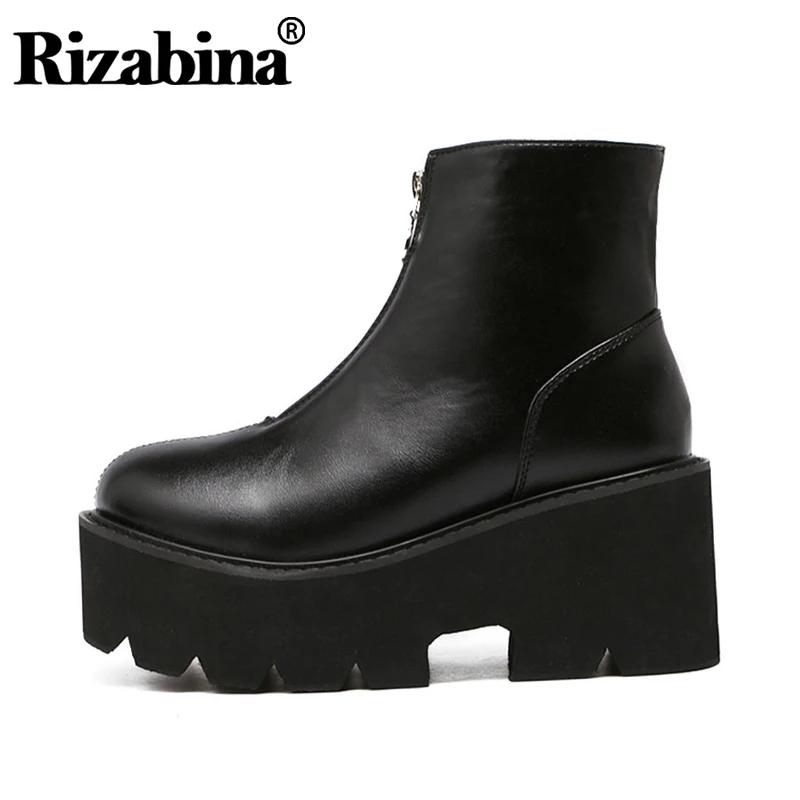 RIZABINA/Размеры 33-43 Женские ботинки на платформе и высоком каблуке Мотоботы молнии