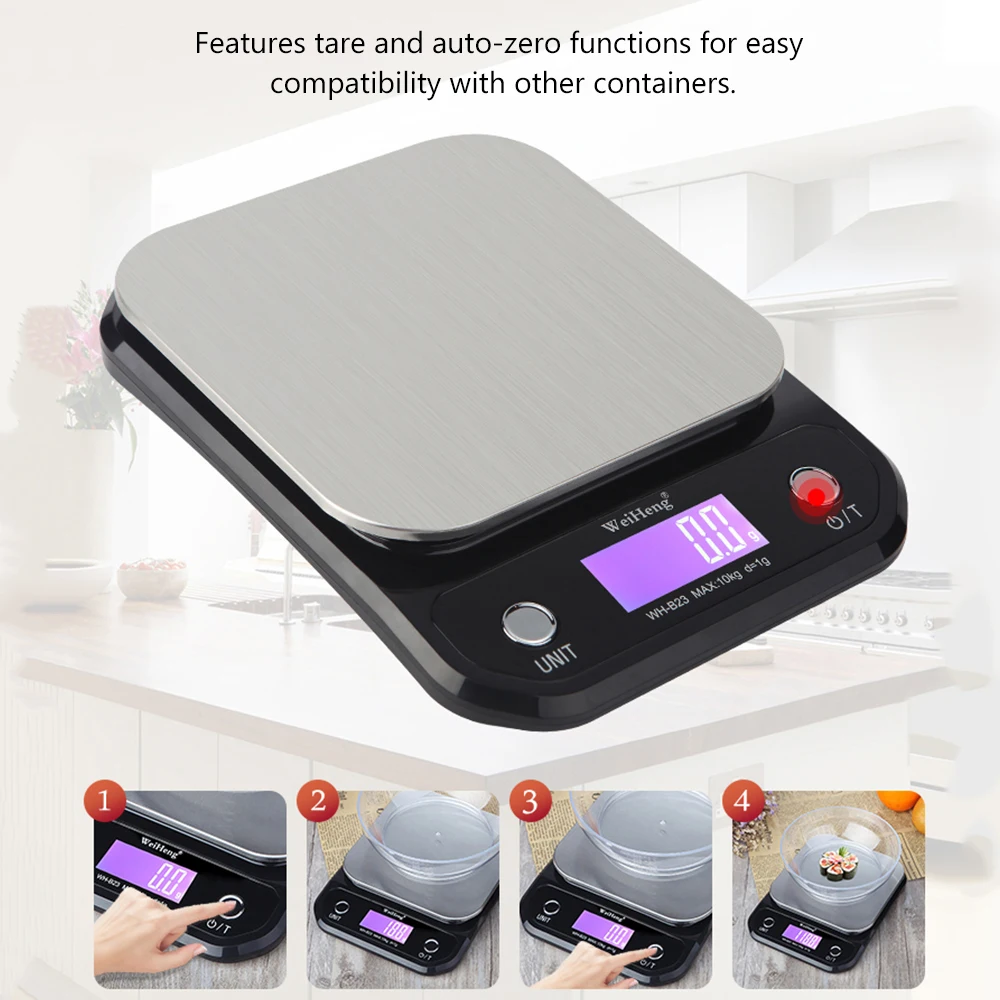  WeiHeng Digital Kitchen Scale Food Baking Cooking Scale 10kg/1g with Backlight LCD Grams/Ounce Kitc - 4000327206071
