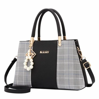 

2020 Popular Patchwork Women Shoulder Bag Elegant Female Plaid Crossbody Bags Top-Handle Hand Tote With Pendant Hanging
