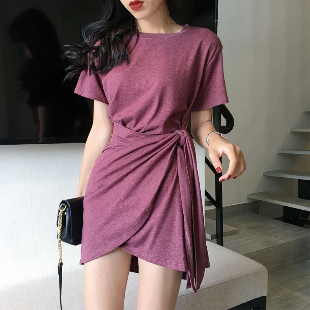 Jaycosin Romance Elegant Mini Dresses Women 2020 Summer O Neck Solid Ladies Street Beach Leisure Vacation Short Dresses Mujer227