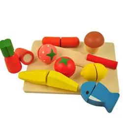None 10 шт. деревянный игровой дом фрукты овощи резка игрушки с волшебной наклейкой для детей