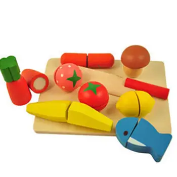 

None 10Pcs Wooden Play House Fruits Vegetables Cutting Toys with Magic Sticker for Kids