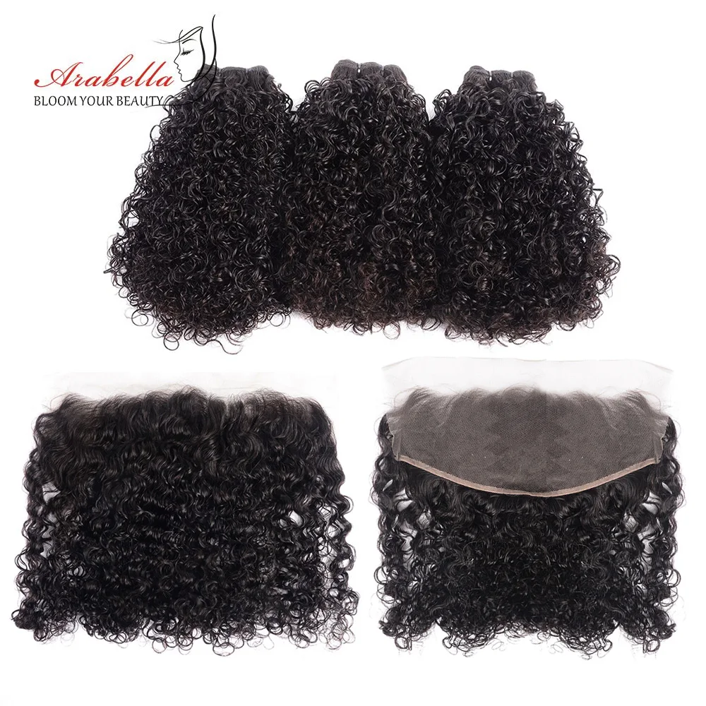 Curly Hair Bundles With Transparent Lace Frontal 100% Human Hair Arabella Remy Hair Pre Plucked 13*4 Lace Frontal With Bundles