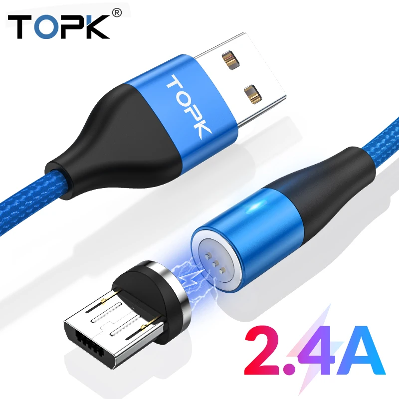 TOPK AM60 3rd Magnetic Micro USB Cable Nylon Fast Charge USB Data Cable for Xiaomi Samsung Huawei Magnetic Charging Cable
