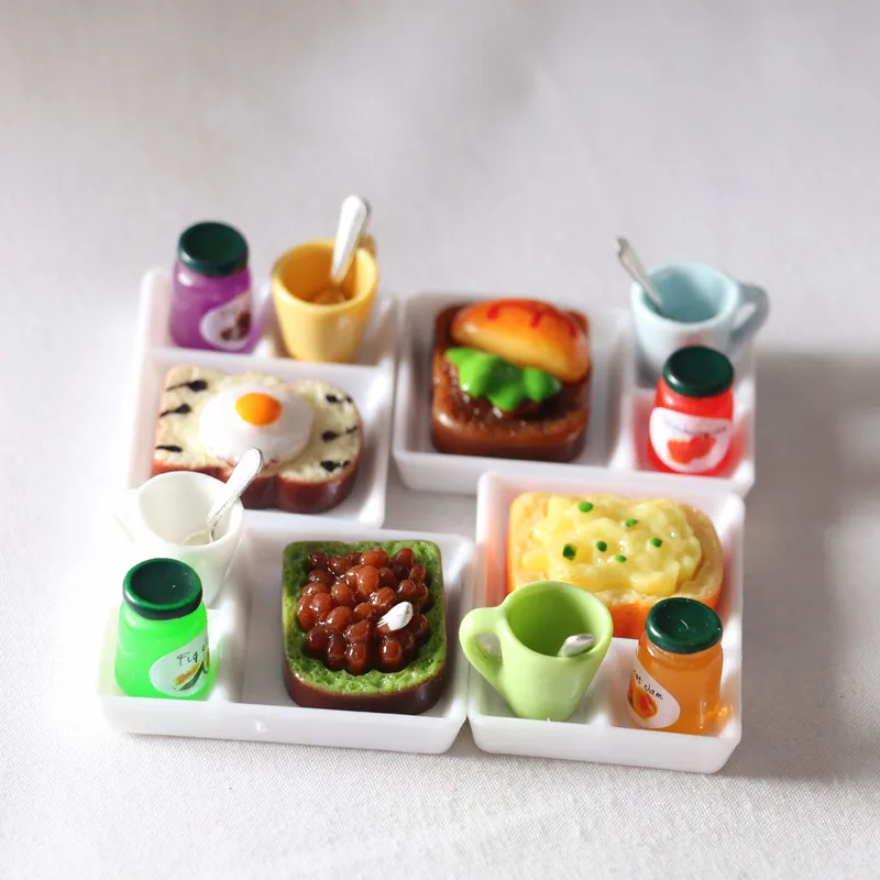 1 Set Dollhouse Miniature 1:12 Toast Bread Jam Plate Set Food for Blyth Barbies OB11 Doll House Decor Kitchen Toys 4