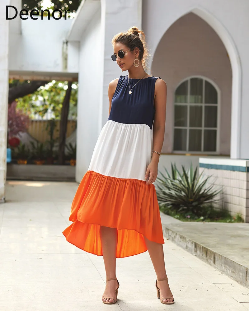 Deenor Fashion Color Block Dress 2021 
