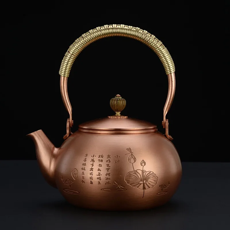 

1200ml pure copper teapot hand-carved printing high quality household kettle Chinese Kung Fu teapot best gift