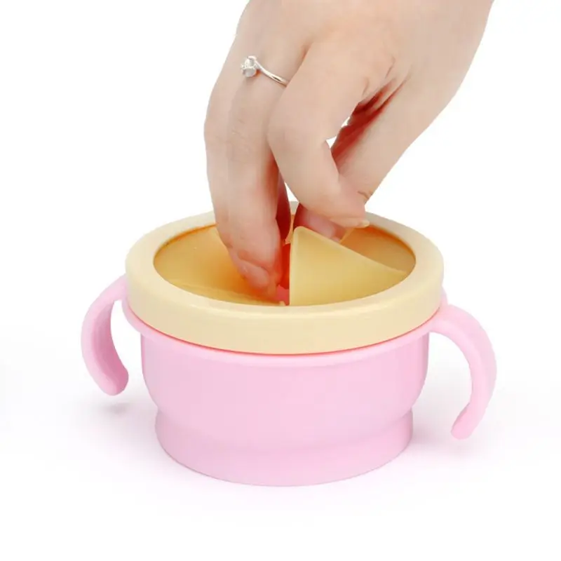 Детская непроливающаяся чашка для закусок Младенческая двойная ручка Силиконовая миска для кормления печенья 19QF
