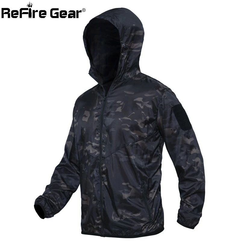 ReFire gear камуфляжные Тактические Кожаные куртки мужские Ультра-легкие быстросохнущие армейские куртки с капюшоном Военная летняя одежда с изображением рыбы