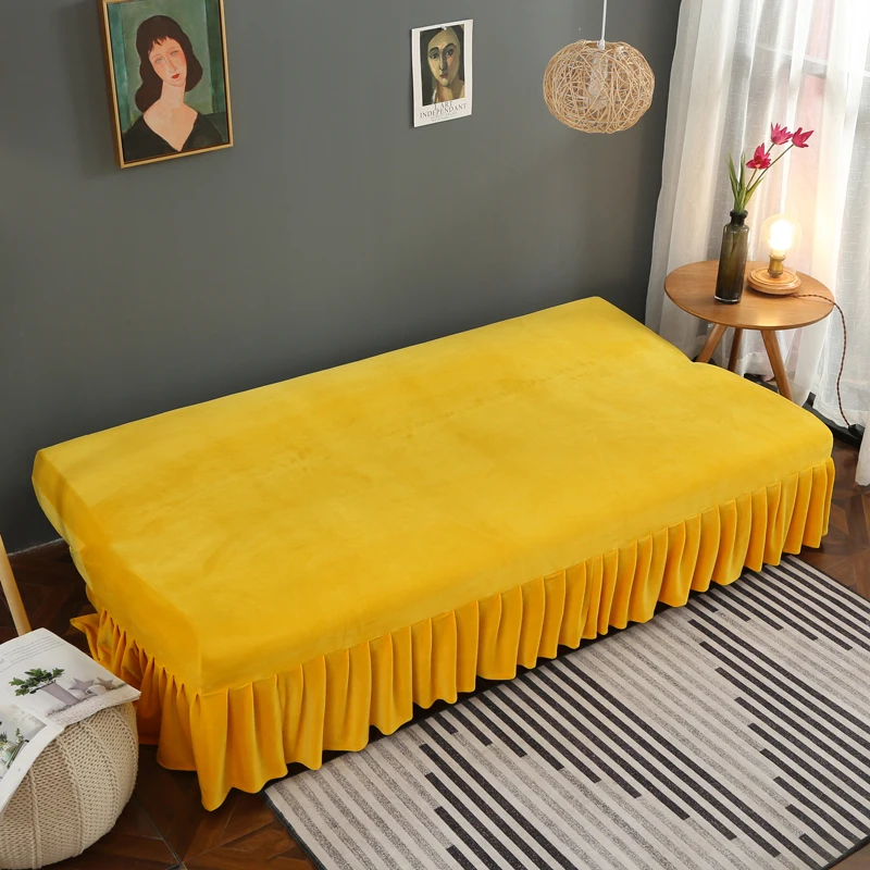 Solid Color Sofa Cover Without Armrest Sofa Bed Cover Thicken Elastic with Skirt  Protector Slipcover Couch Cover Funda Sofa