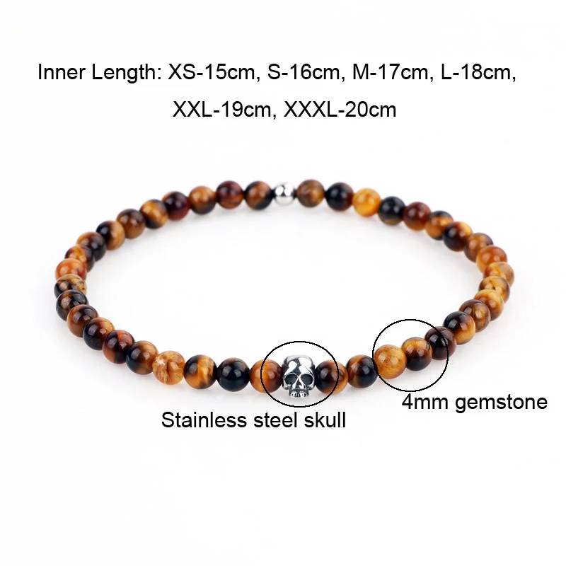 2020 New Men Bracelet Women Jewelry Bracelet Cute Design Stainless Steel Skull Natural Stone Beads Elastic Bracelet Male Female - Image 2