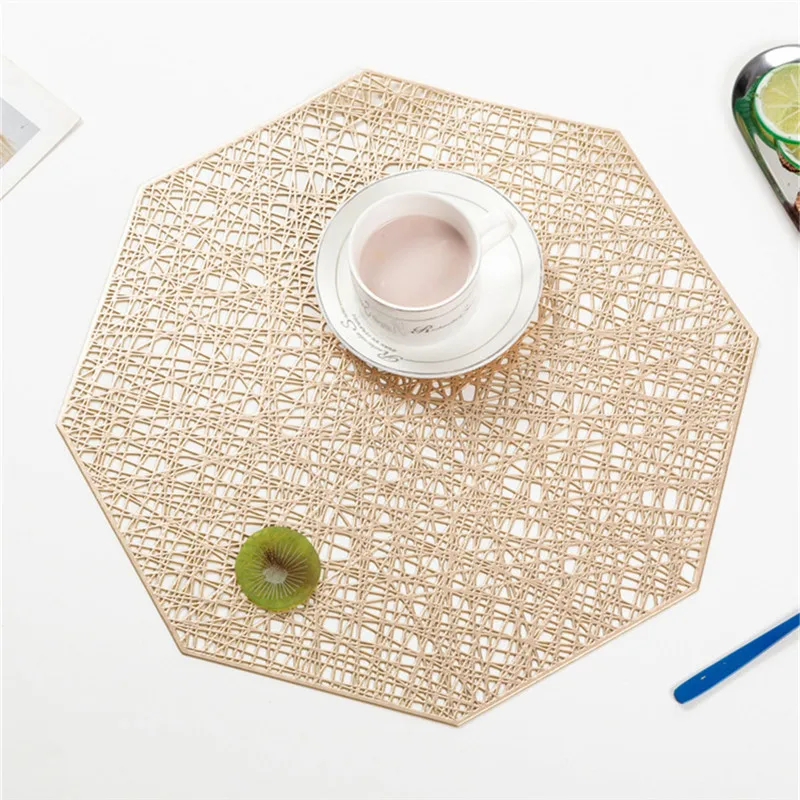 Turtle Leaf Hollow Octagonal Gold Table Mat Pink Ginkgo Pattern Placemat for Wedding Kitchen Decor Coasters Dining Accessories | Дом и сад