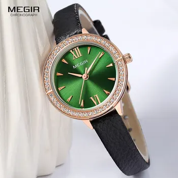 

MEGIR Green Leather Watch Women Top Brand Luxury Quartz Watches Lady Relogio Feminino Simple Dress Wristwatch Clock Female 4210