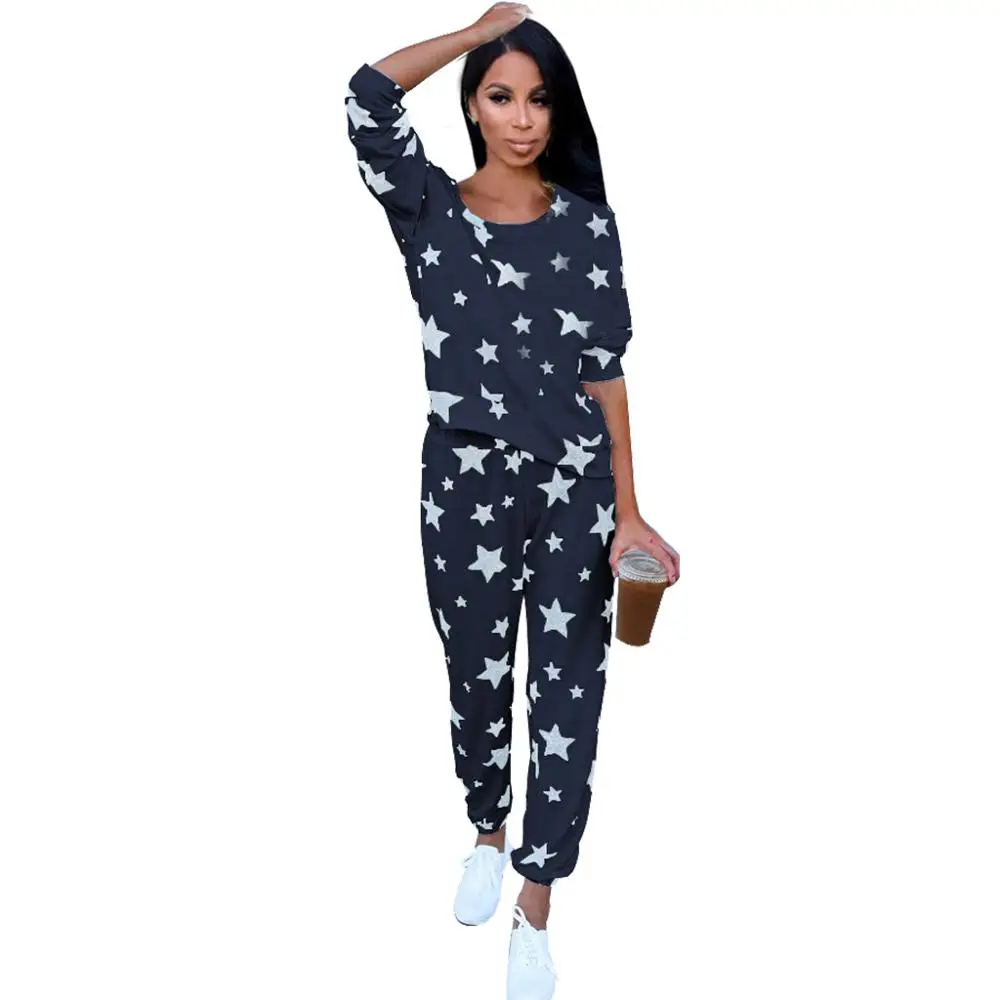 

Adogirl 2020 Spring New Arrival Casual Women Star Printed Long Tops And Pants Sweat Suits Two Piece Tracksuit Set Womens Outfits