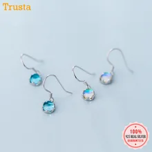 Trusta,,, 925, твердые, Настоящее серебро, синие, круглые, синтез, цветные глазури, серьги для девушек-подростков, Женские Ювелирные изделия DA54