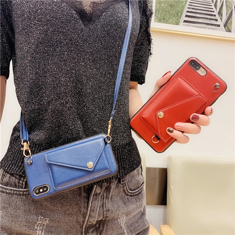 

Luxury Wallet Pocket Phone Case For iphone 7 8 Plus 8plus Case For iphone X XS Max XR 6 6S Plus Leather Messenger bag back cover
