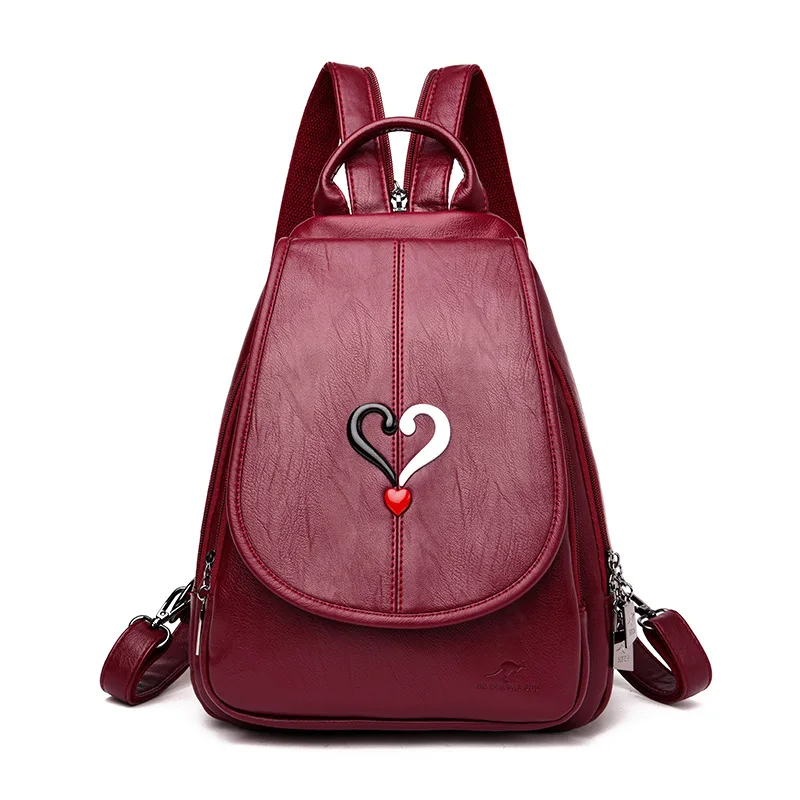 

2019 New Fashion Women Leather Backpack Heart 3 In 1 Convertible Backpack Female High Quality Soft Leather Shoulder Chest Bag