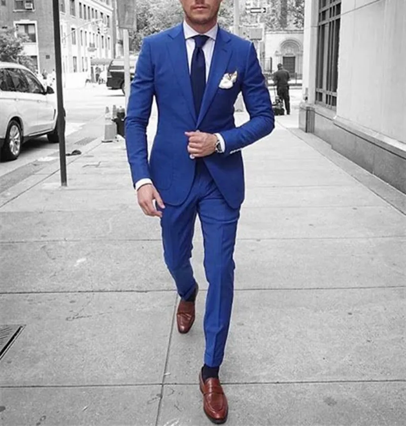 

Roayl Blue Groom Tuxedo Men Suits for Wedding 2Pieces Groomsmen Suit Blazer Jacket Peaked Lapel Costume Homme Terno Party Suits