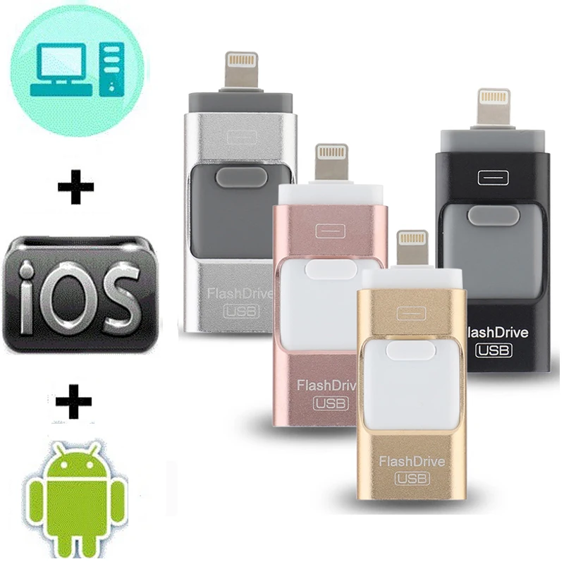 OTG USB флэш-накопитель для iPhone X/8/7/7 Plus/6 Plus/6s/5/SE ipad металла Pendrive HD флеш-накопитель 8 г 16г 32г 64Г 128G Flash Driver 3,0