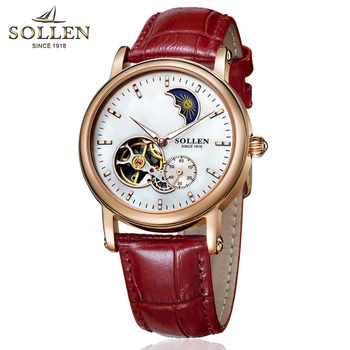 

Woman's Automatic Watch Waterproof Genuine Leather Women Mechanical Wristwatch Mechinical Ladies Watch RedRelogios Femininos