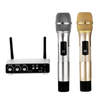 

25 Channels Wireless Karaoke Microphone Capacitor Mic and Receiver with Accessories Set (Golden + Silver)