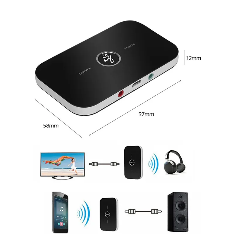 2-в-1 Беспроводной Bluetooth стерео аудио приемник передатчик Bluetooth гарнитура музыка аудио 3,5 мм AUX Jack Шум адаптер сокращения